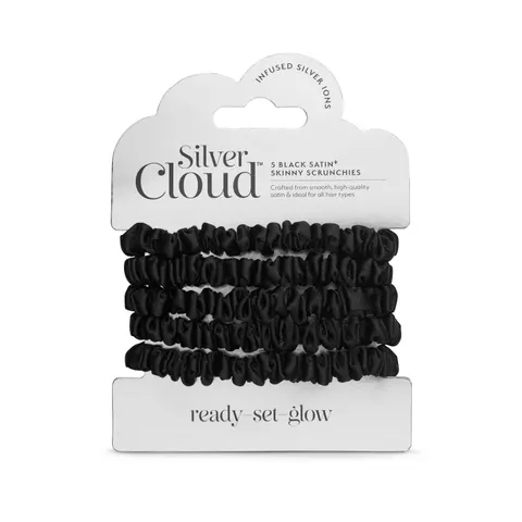 Silver Cloud Soft Satin Skinny Hair Scrunchie Black 5 Pack – image 1