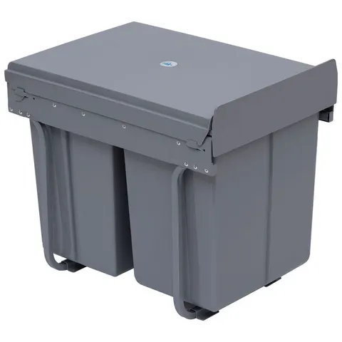 HOMCOM 40L Kitchen Recycle Waste Bin Pull-Out Soft Close Dustbin, Multi-Compartment Trash Can for Recycling, Grey Aosom UK – image 1