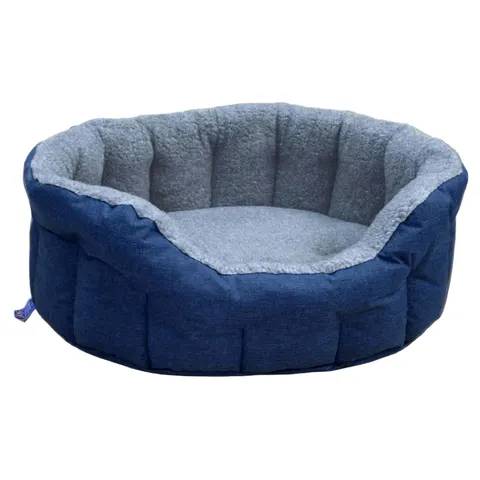 P&L Premium Oval Drop Fronted Bolster Style Heavy Duty Fleece Lined Softee Bed Medium Navy Blue – image 1