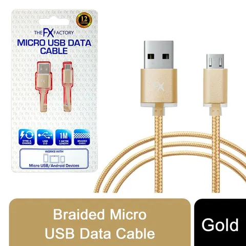 Fx Braided Micro USB Data Cable, Gold – image 1