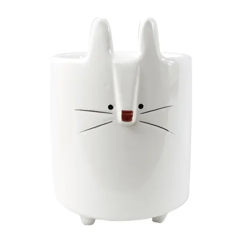 15cm Ceramic White Rabbit Pen Pot Holder – image 1