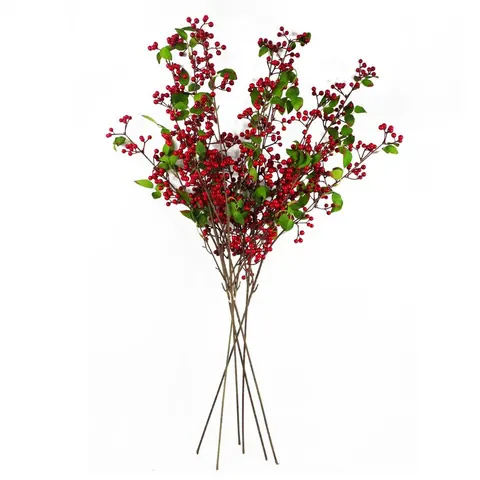 Artificial red christmas berry spray branches 6 x 80cm – image 1