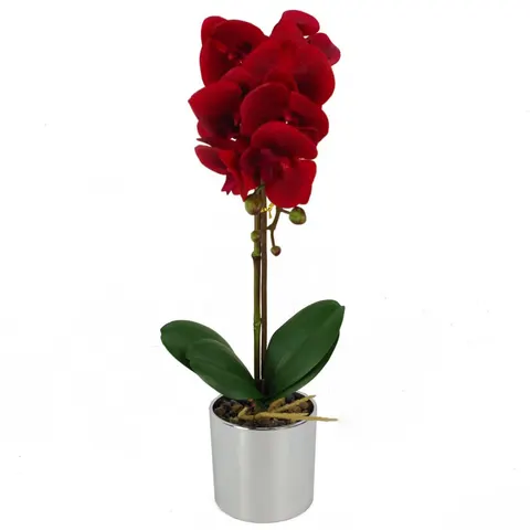 46cm Artificial Orchid Red with Silver Pot – S0671265607 – image 1