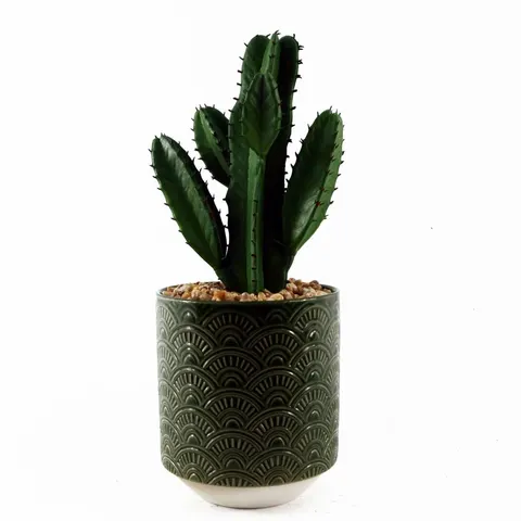 23cm artificial cactus with green ceramic planter – image 1