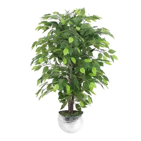 90cm Artificial Ficus Tree / Plant - Silver Metal Planter – image 1