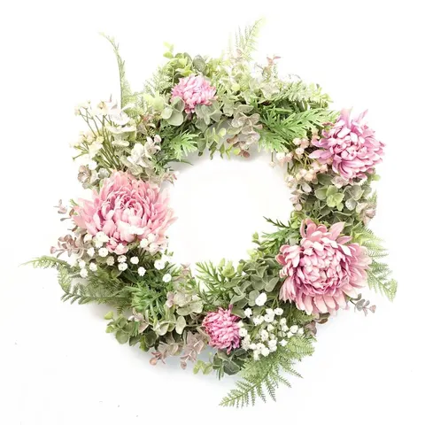45cm Artificial Pink Floral Wreath – image 1