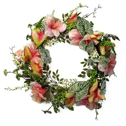 Artificial Pink Lily Wreath – image 1