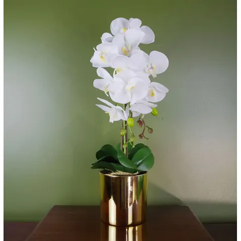 52cm Artificial Orchid Large - White / Gold – image 1