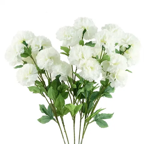 6 x 70cm White Artificial Carnation Stem - 24 Flowers – image 1
