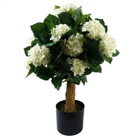 75cm Artificial White Bush Hydrangea Plant Potted – image 1