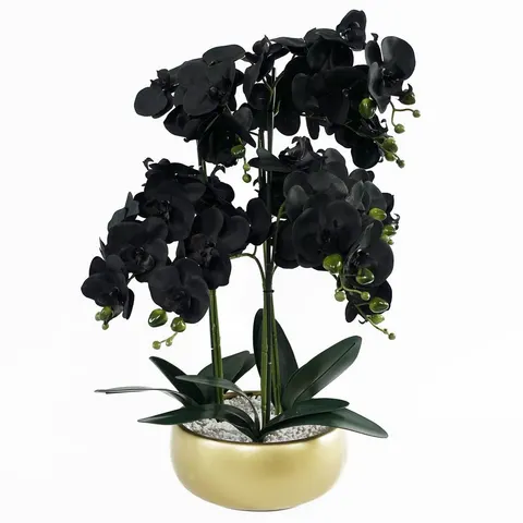 60cm Orchid Artificial Black - Gold Ceramic Planter – image 1