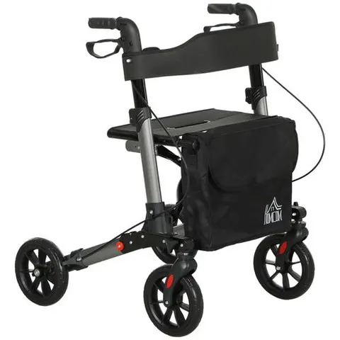 HOMCOM 4 Wheel Rollator Walker, Mobility Walker with Bag, Seat, Silver – image 1