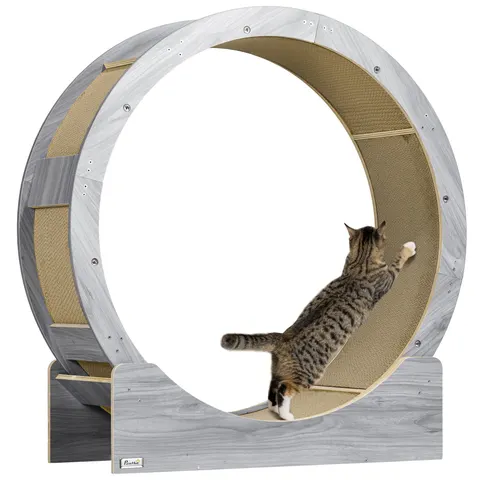 PawHut Cat Wheel with Brake, Scratching Pads - Grey – image 1