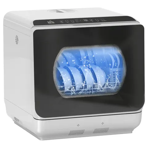 HOMCOM Worktop Dishwasher w/ 4 Place Settings 6 Programs, Silver Tone – image 1