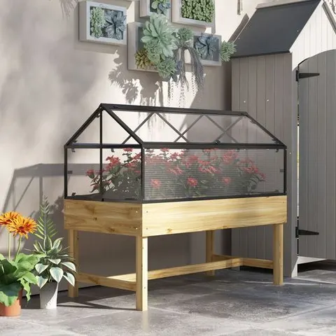 Outsunny Raised Garden Bed with Polycarbonate Panel, Natural – image 1