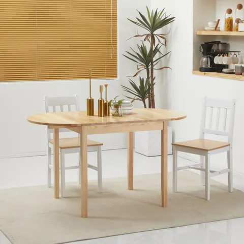 HOMCOM Foldable Dining Table, Solid Wood Drop Leaf Table, Natural – image 1