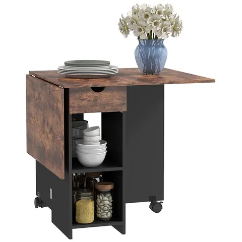 HOMCOM Foldable Dining Table, Drop Leaf Table with Storage, Rustic Brown – image 1
