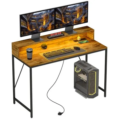 HOMCOM Computer Desk with LED Lights, Study Table with Shelf, Rustic Brown – S0671634794 – image 1