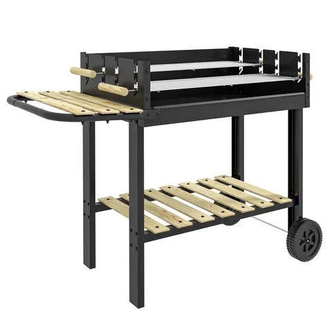Outsunny Charcoal BBQ Grill with Side Table, Storage Shelf and Wheels – image 1