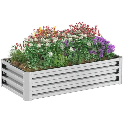 Outsunny Raised Garden Bed Elevated Planter Box for Flowers Silver – image 1