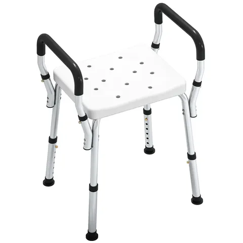HOMCOM Rust-Free Aluminium Bath Chair with Adjustable Height, White – image 1