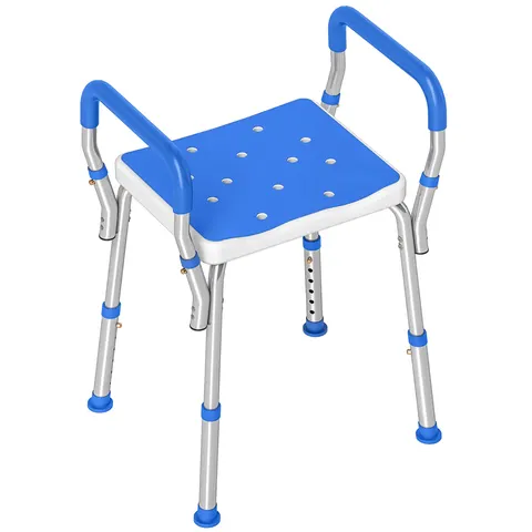 (Blue) HOMCOM Rust-Free Aluminium Bath Chair with Adjustable Height – image 1