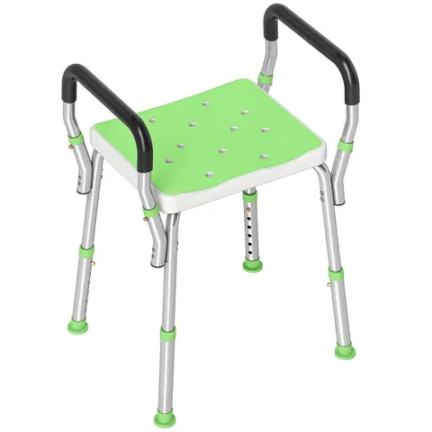 (Green) HOMCOM Rust-Free Aluminium Bath Chair with Adjustable Height – image 1