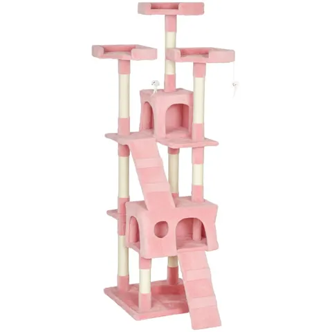PawHut 173cm Cat Tree Scratching House, Activity Play Centre, Pink – image 1