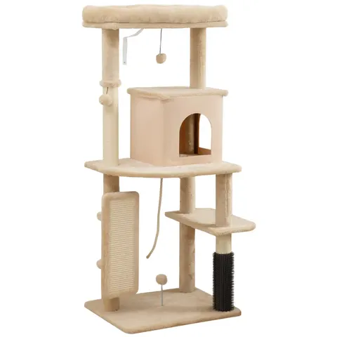 PawHut Cat Tree Tower Scratching Post Bed House, 132cm, Beige – image 1