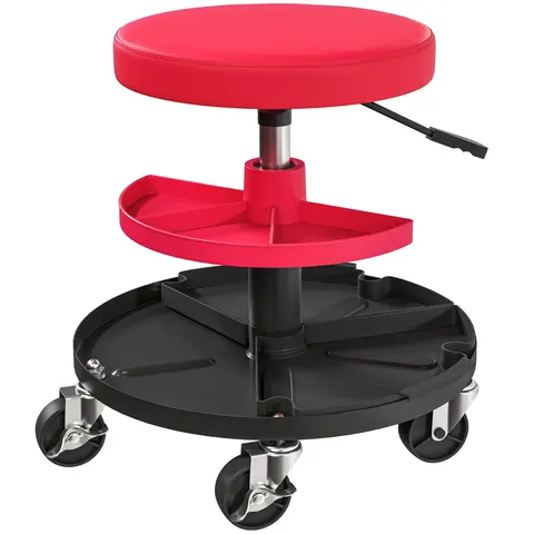 HOMCOM Rolling Mechanic Stool, 135kg Capacity Workshop Stool, Red – image 1