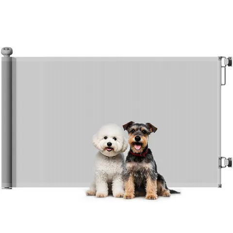PawHut Retractable Stair Gate, Grey – image 1