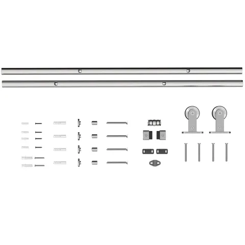 HOMCOM Sliding Door Hardware Kit Smooth Quiet 200cm Sliver Tone – image 1