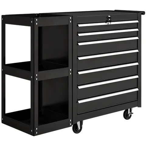 HOMCOM 7 Drawer Lockable Steel Tool Chest on Wheels for Workshop, Black – image 1