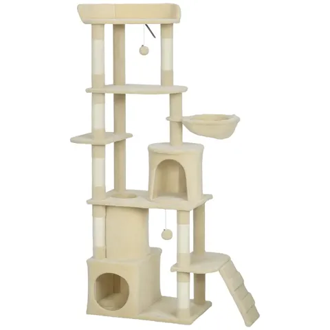 PawHut 170 cm Cat Tree, Large Cat Tower with 7 Scratching Posts, Beige – image 1