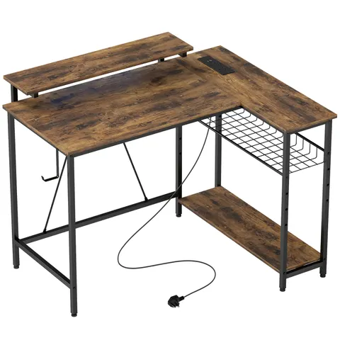 HOMCOM L Shaped Gaming Desk with LED Lights and Storage, Rustic Brown – image 1