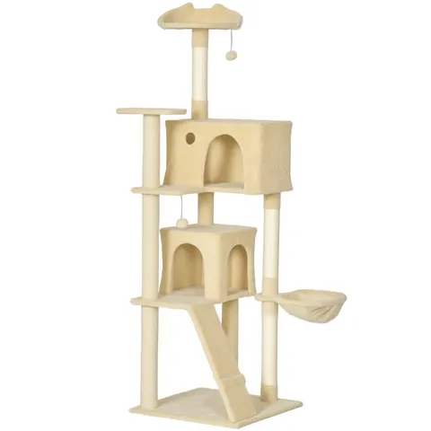 PawHut 180cm Cat Tree Tower with Sisal Scratching Posts, Condos, Beige – image 1