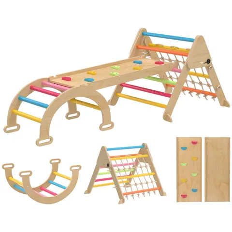 AIYAPLAY 8-in-1 Toddler Climbing Frame, Play Triangle Set, Multicolour – image 1