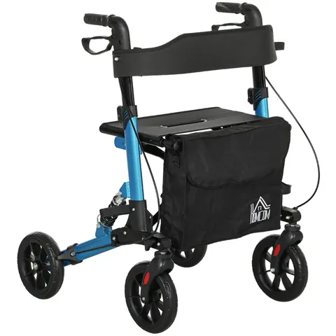 HOMCOM Folding Rollator Walker with Seat, Backrest, Bag, 4 Wheels, Blue – image 1