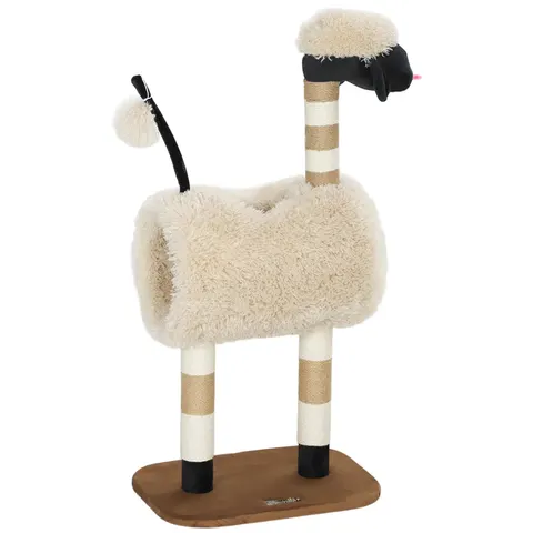 PawHut Cat Tree Sheep Design, 98 cm Multi-Level Cat Tower, Light Brown – image 1