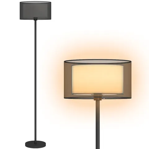 HOMCOM Modern Standing Lamp with Double Layer Shade & Foot Switch, Black – image 1