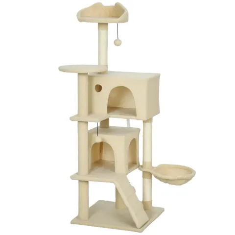 PawHut 140cm Cat Tree Tower with Sisal Scratching Posts, Condos, Beige – image 1