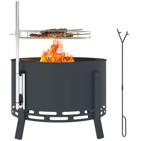 Outsunny Portable Fire Pit, 58 cm Round Firepit with Grill Grate, Black – image 1