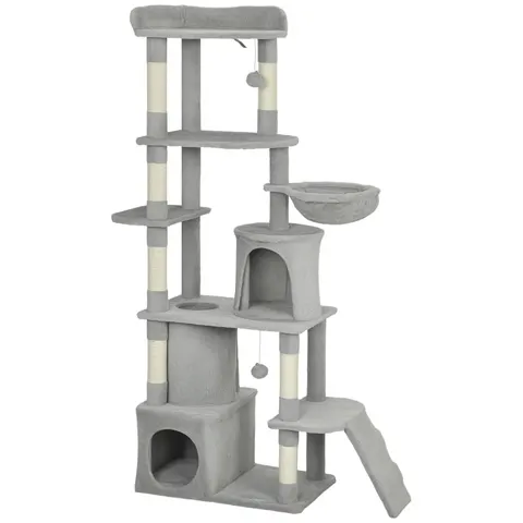 PawHut 170 cm Cat Tree, Large Cat Tower with 7 Scratching Posts, Light Grey – image 1
