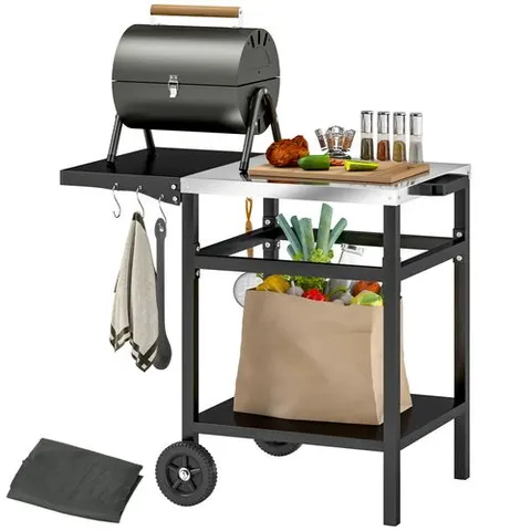 Outsunny BBQ Trolley with Foldable Side Table, Movable Pizza Table, Black – image 1