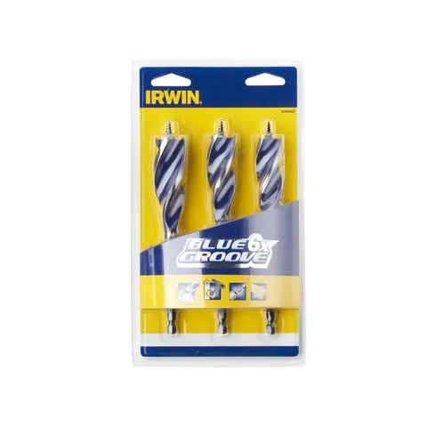 Irwin 3 Piece 6X Blue Groove Wood Drill Bit Set – image 1