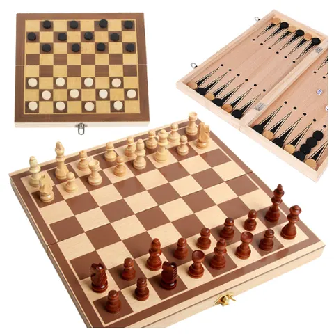 3-in-1 Wooden Board Game Set (Chess, Checkers & Backgammon) – image 1