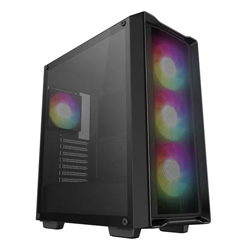 DeepCool CC560 MESH V2 Mid-Tower ATX PC Case, High Airflow Mesh Front Panel, 4x Pre-Installed 120mm ARGB Fans, Tempered Glass Side Panel, Black – afbeelding 1