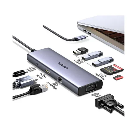 Hub USB-C 9-en-1 UGREEN 4K HDMI VGA Ethernet SD microSD Noir – image 1