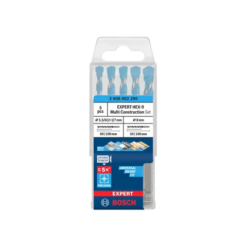Bosch EXPERT 5 Piece HEX-9 Multi Construction Drill Bit Set – 2608902290 – image 1