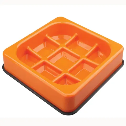 M-PETS WAFFLE - Slow Feed Bowl Checkered Orange – image 1